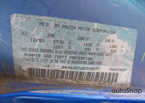 1994 Mazda Mx-5 Miata из США, поврежденный, VIN JM1NA3531R0508577